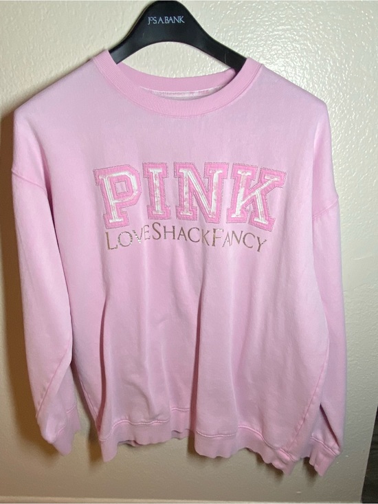 PINK Victoria's Secret Tops - PINK Victoria's Secret Light Pink LoveShackFancy Embroidered Logo Sweatshirt